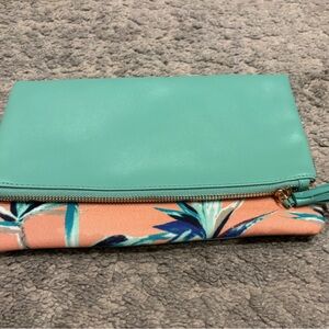 Rachel Pally Turquoise and Coral Floral Fold-Over Clutch